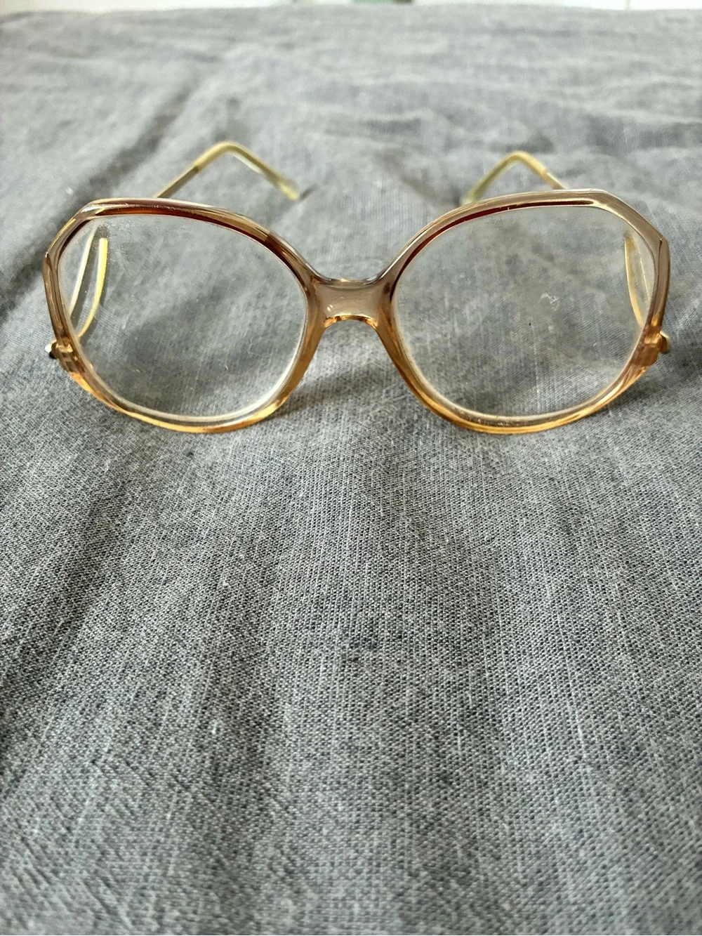 Vintage 1970’s Drop Arm Amber Oversized Eyeglasses Frames Only